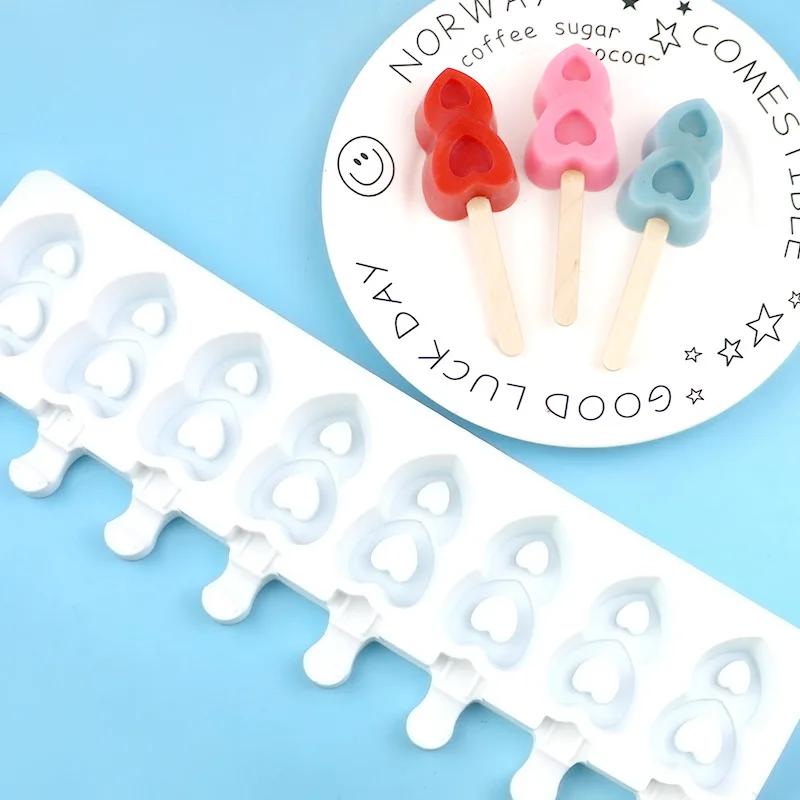 Wholesale 8-piece Double Heart Popsicle Mold Diy Heart-shaped Ice Pop Molds Summer Ice Making Tools 1371