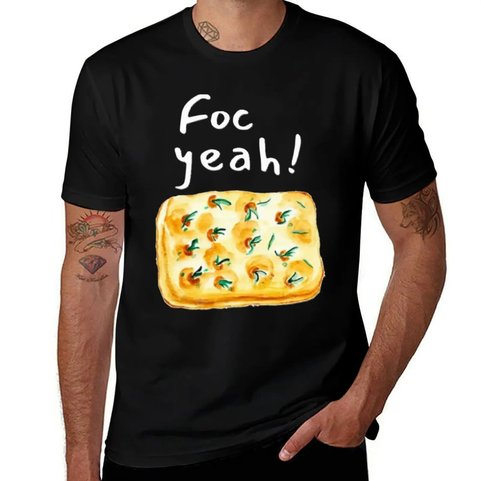 Foc ¡Sí! Camiseta divertida Focaccia Bread, camisetas para hombre, paquete blanco, camiseta de algodón para hombre, camiseta gráfica