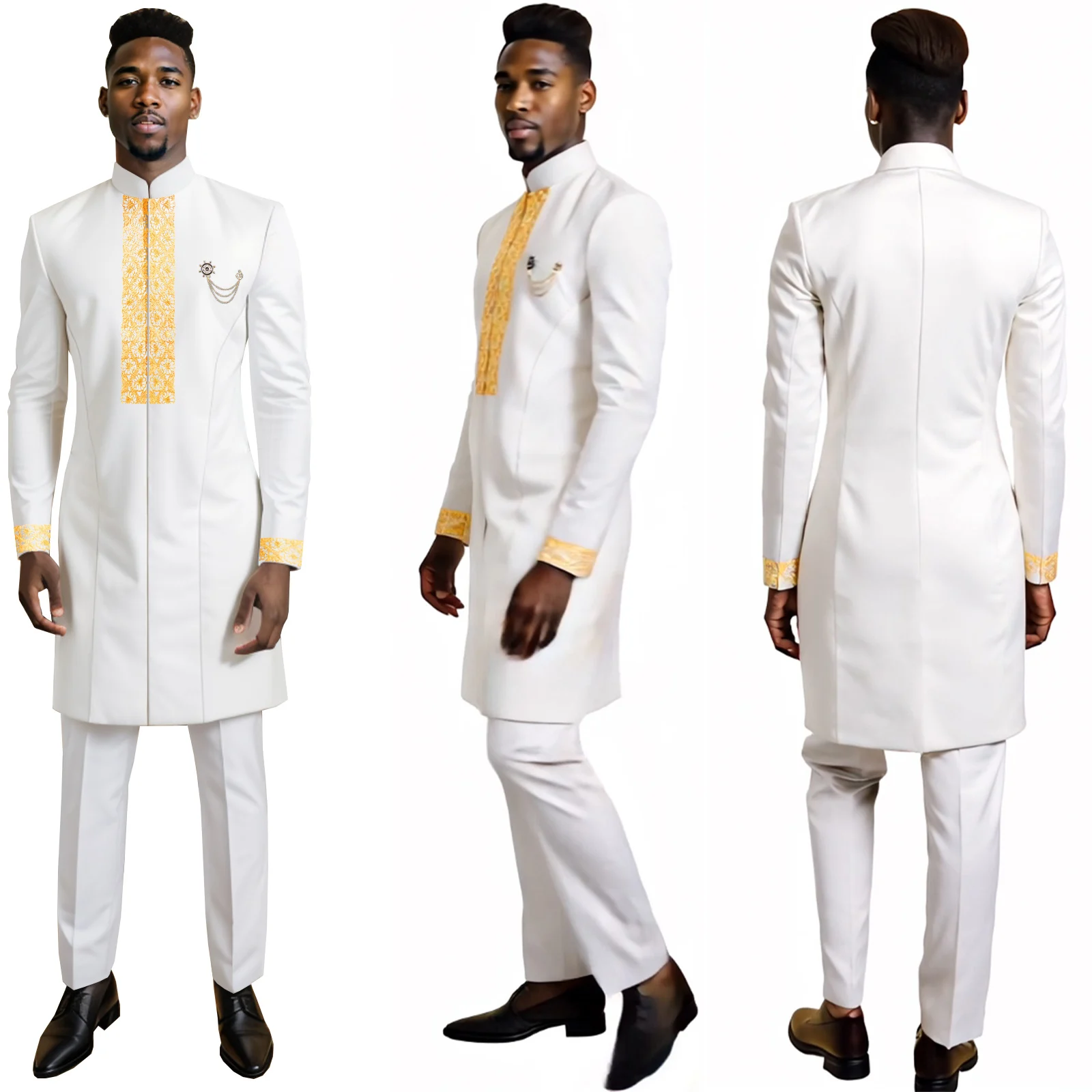 

DBQ Men's 2 Piece Set Slim Fit Suit Embroidery Brooch Blazer Formal Suit for Wedding African Clothes 241048