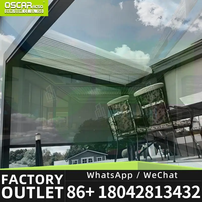 Outdoor Privacy Tempered Glass Waterproof Frameless Aluminum Sliding Doors for Balconies Patios Gardens Louver Pergola