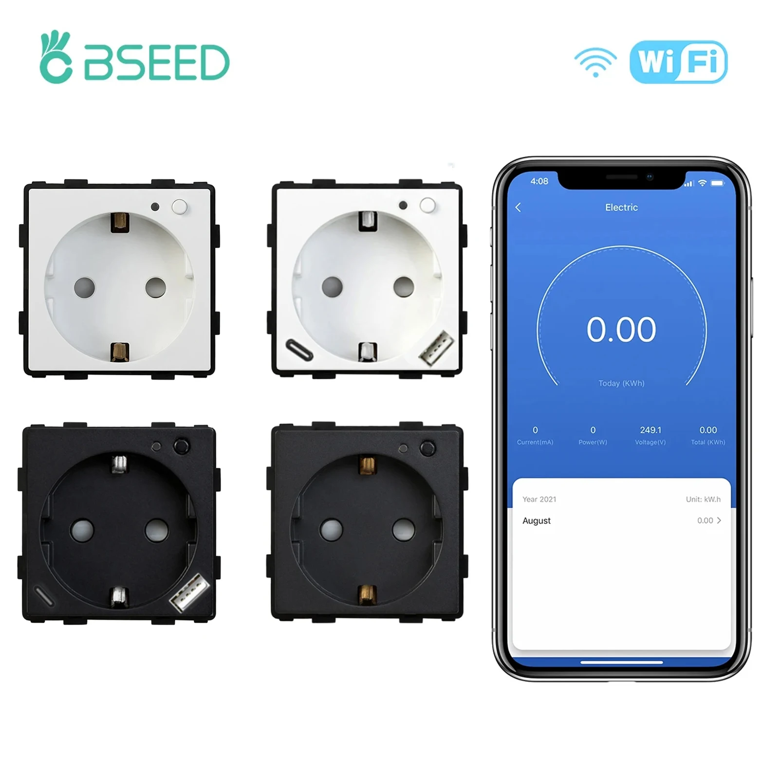 BSEED EU Standard Wifi Socket Smart Plug Function Part Only Power Monitor Timing Smart Home Alexa Voice Control  Bule Backlight