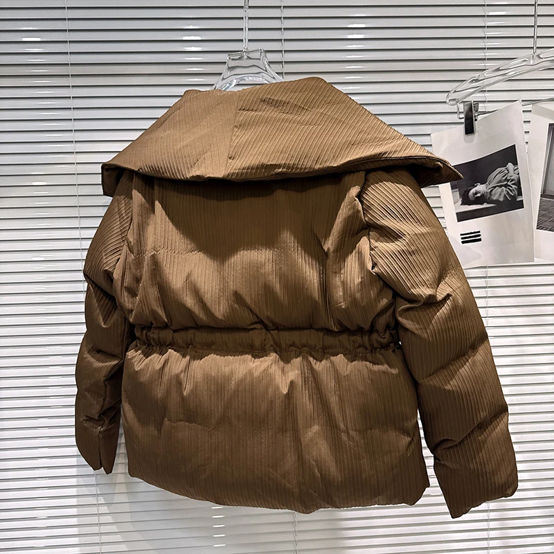 2025 inverno nuovo stile solido a righe grande bavero colletto fibbia vita calore giacca di cotone donna cappotto stile dritto allentato