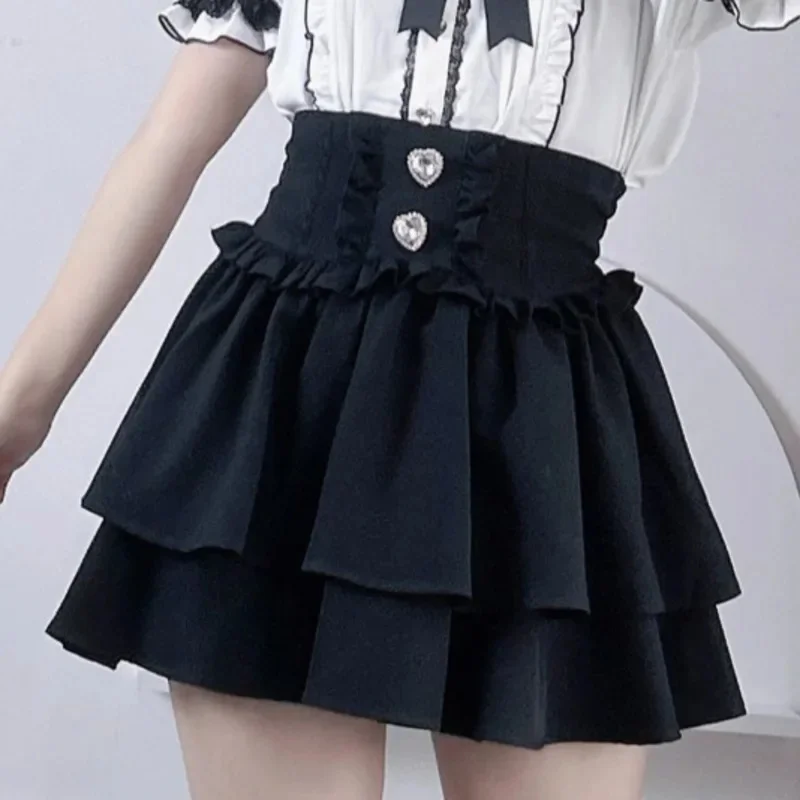 Lizzisa Bow Dresses Y2K Landmine Soft Girl Japan Sweet And Cute Lace Bow Ruffle Half Skirt A-line Medium Waist Short Skirt New