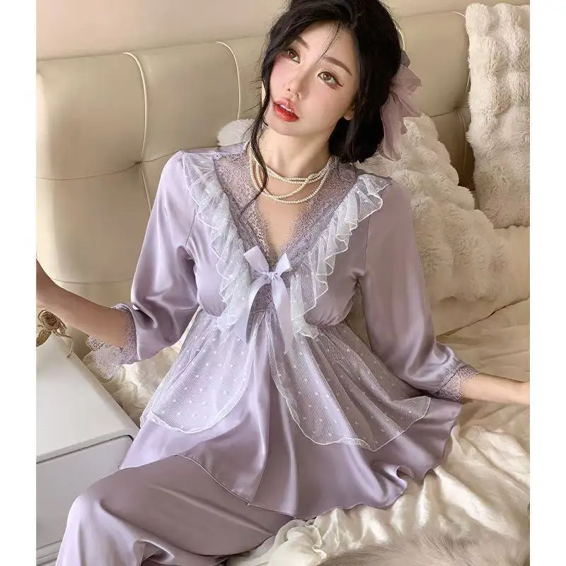 New Pajamas Women's Popular Pajamas Cool Seven-quarter Sleeves Popular Thin Loungewear Two-piece Suit Comfortable and Breathable