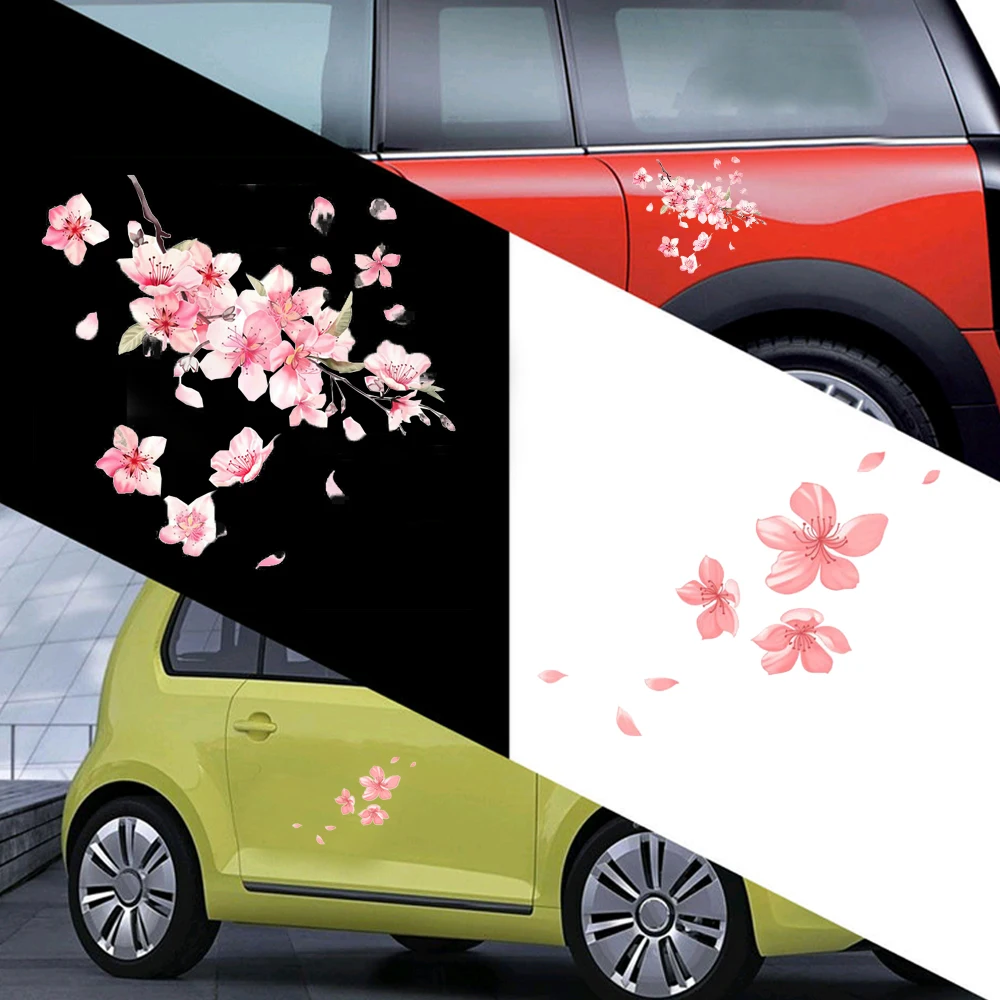 Pink Cherry Vinyl Romantic Car Stickers Flower Graphic Car Windshield Bumper Door Garnish Decal Universal Exterior Accessories