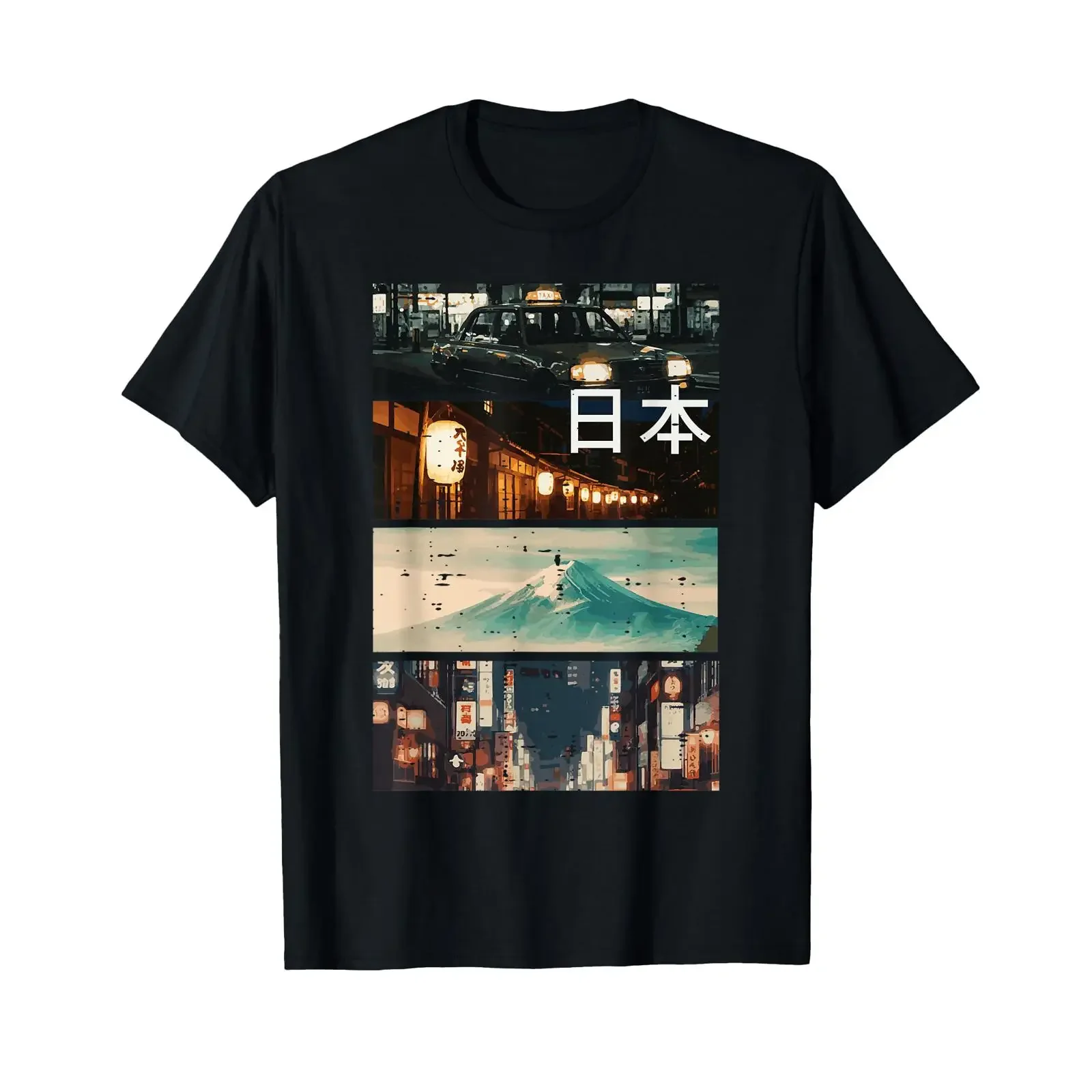 Japan Street Mountain Collage Nihon Japanese Kids T Shirt vintage Washed streetwear Breathable graphic Stretched homme