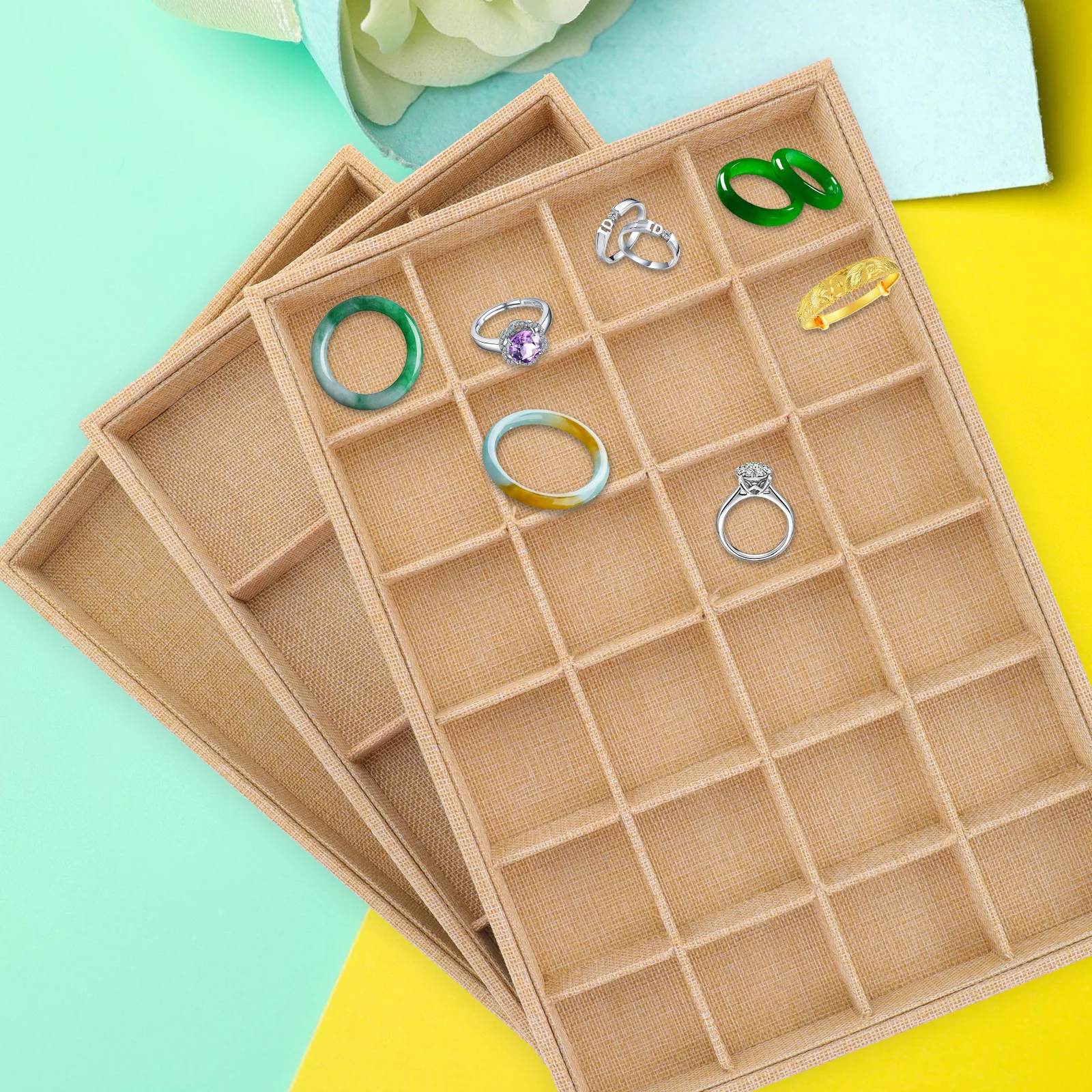 

3Pcs Jewelry Tray Organizer Storage Box for Rings Necklaces Earrings Portable Desktop Display Case Large Capacity Wear-Resistant