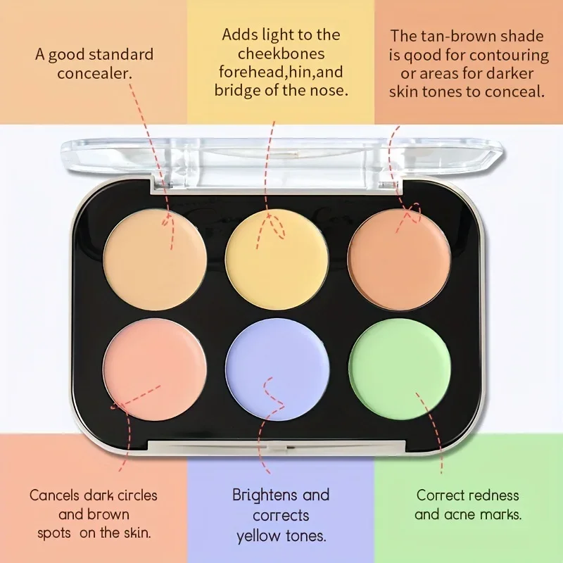 6 Colors Concealer Palette Long Lasting Cover Dark Circles Acne Pores Cream Shading Highlighter Moisturize Face Cometics