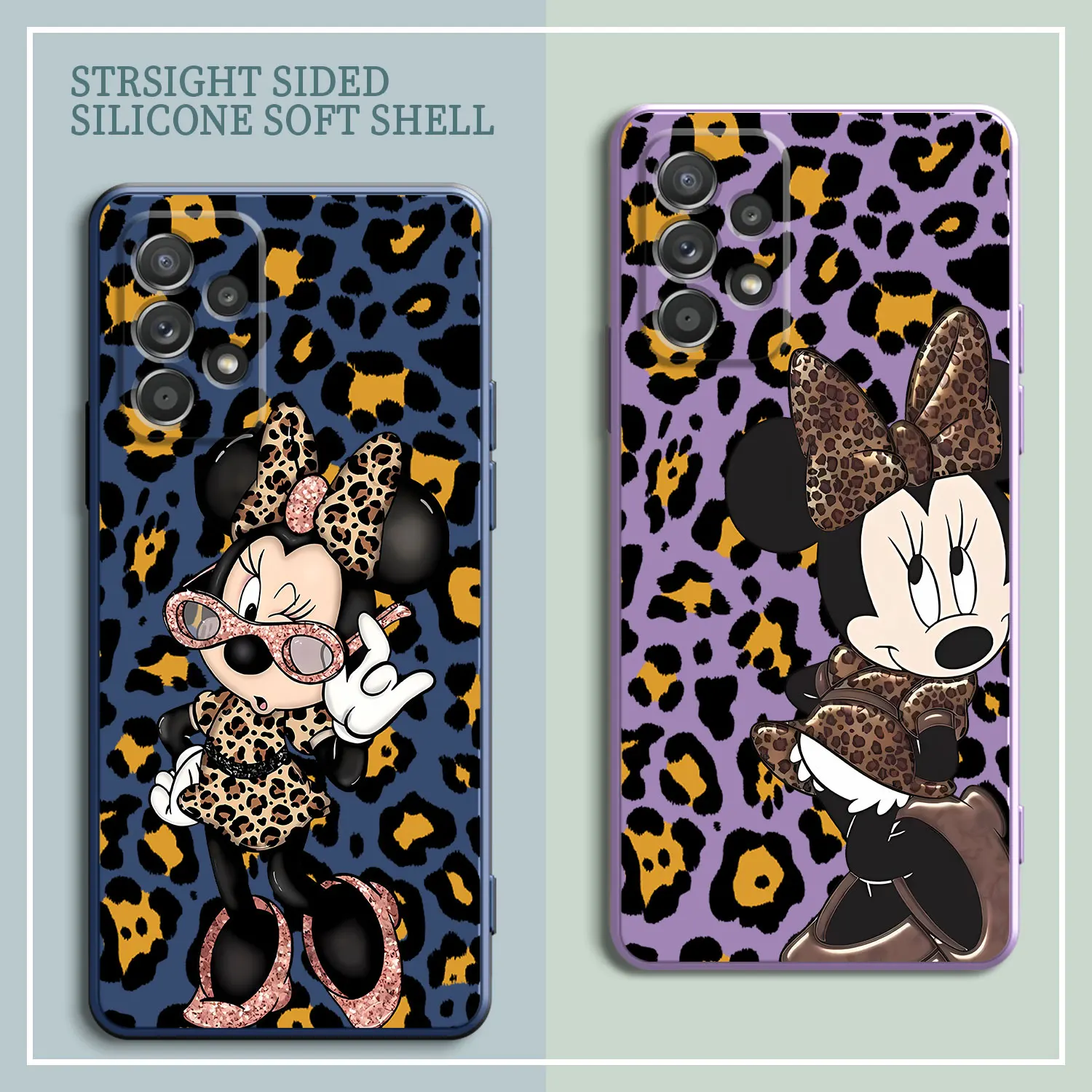 Candy Color Case For Samsung Galaxy A54 A53 A52 A13 A12 A51 A50 A23 A24 A32 A70 A34 A33 A72 Phone Cover Leopard Minnie Mouse