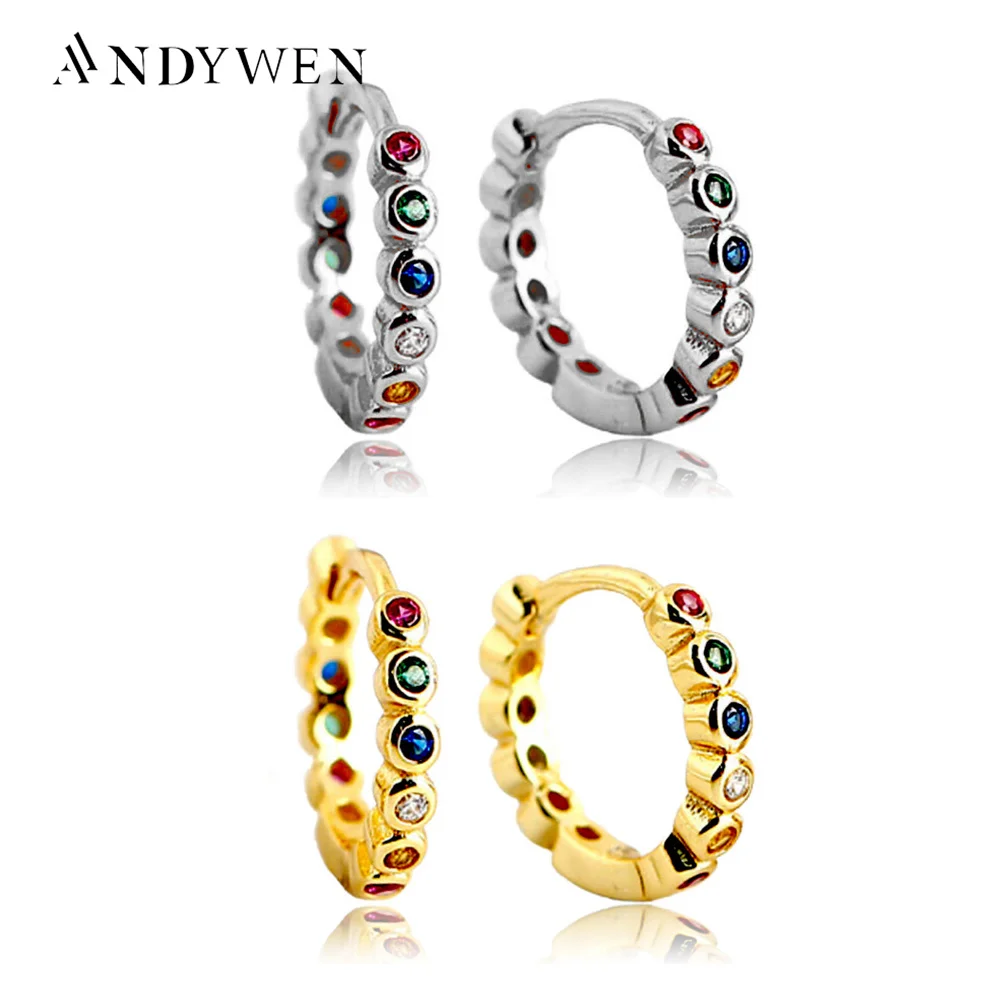 ANDYWEN 925 Sterling Silver Clear Zircon Women Fashion Luxury Huggies Crystal Women Fine Jewelry For European Jewels