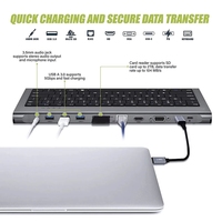 QA06R 11 in 1 Keyboard Usb C Docking Station with 100W PD, 4K , VGA, Ethernet, Card Reader, USB 3.0, Aux USB C HUB for Laptop