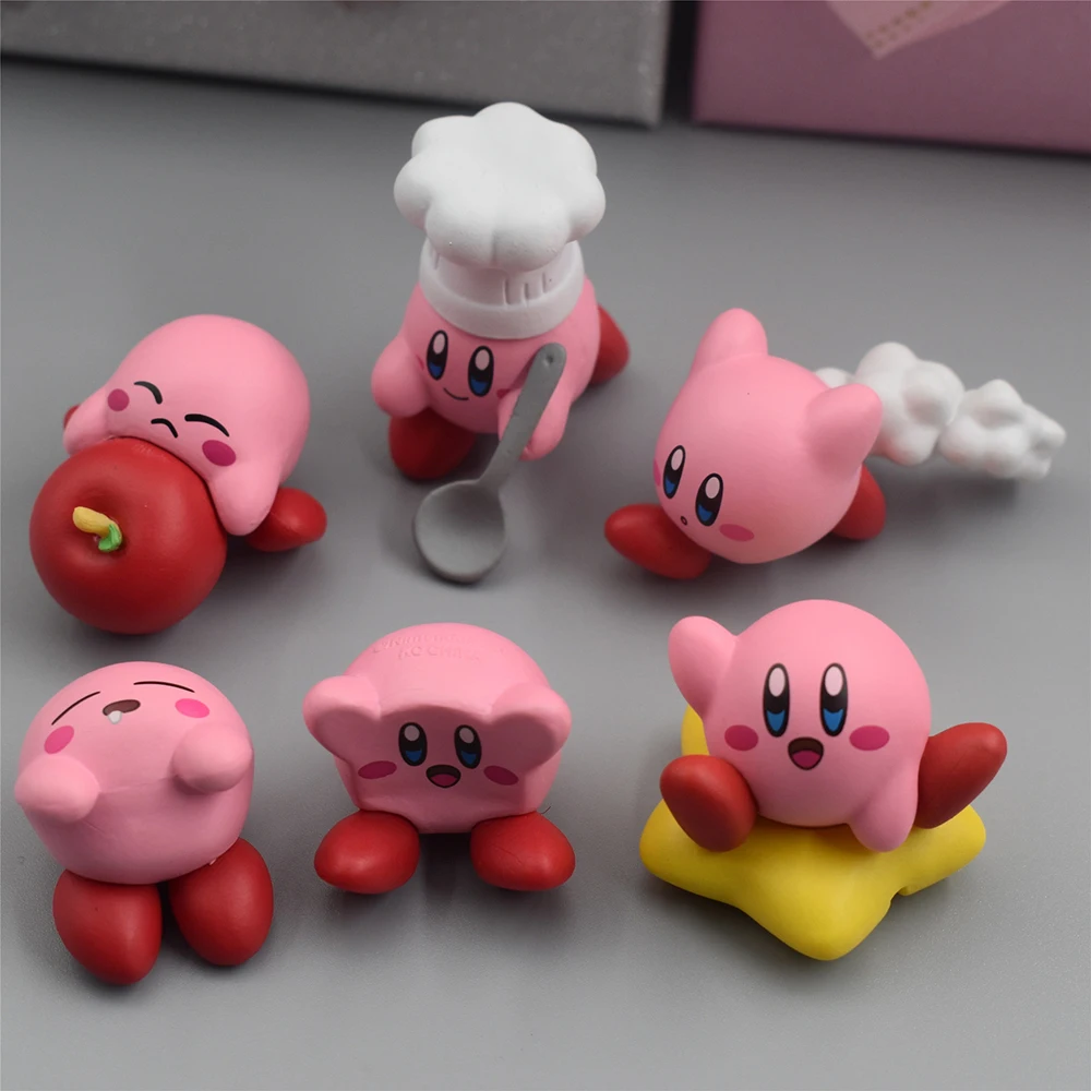 

Star Kirby Anime 4Cm Figure Kawaii Pink Doll Cake Decorative Decoration Model Christmas Toy Gourmet Burger and French Fries Gift