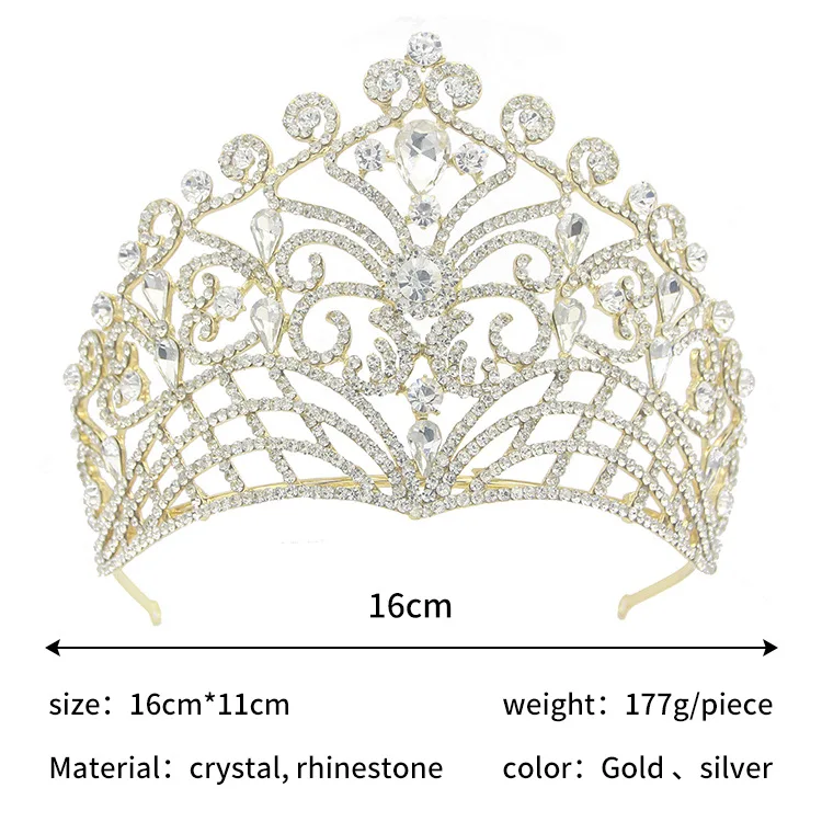 Rosa Bessie Luxury Beauty Pageant Queen Crowns Big Crystal Rhinestone Crown