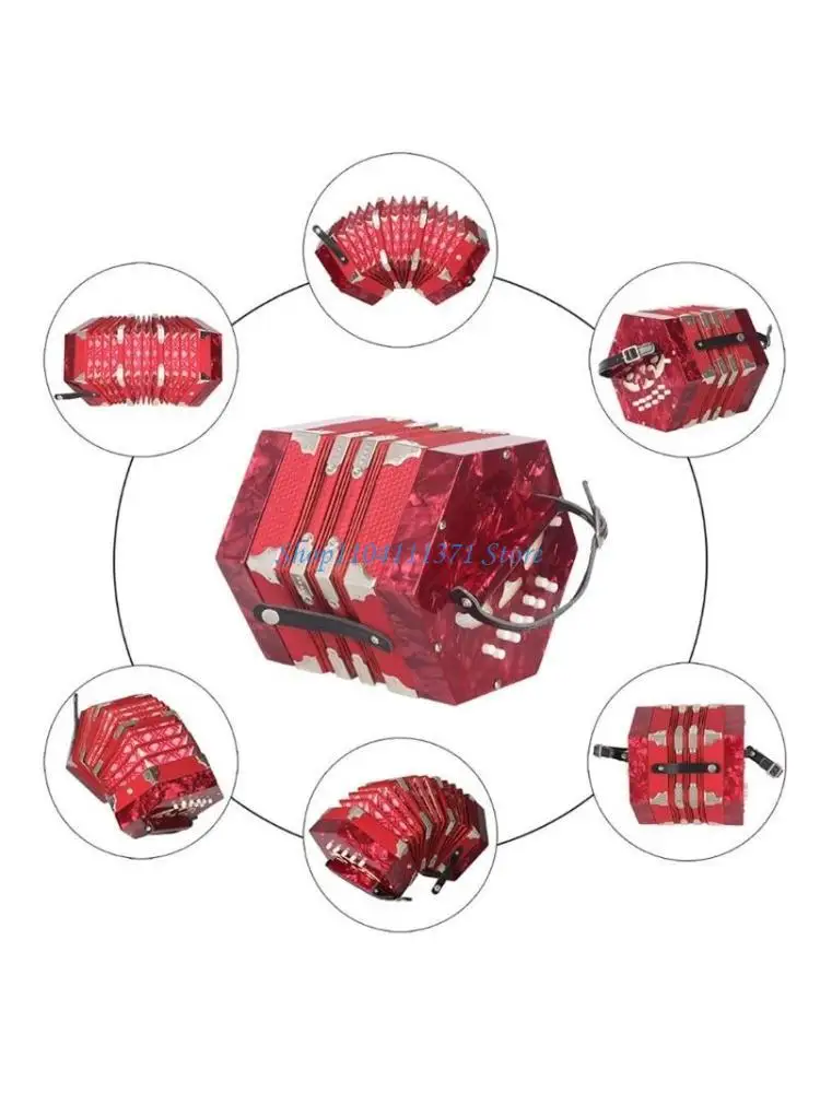P9FC 20 Button Concertina Hexagon Accordion Keyboard Music Instrument for Adults Kids