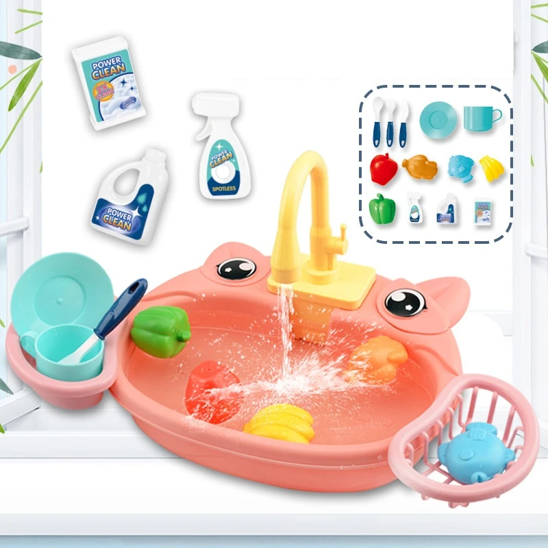 Children Play House Simulated Kitchen Dishwasher Sink Hand Basin Electric Circulating Water Kitchen Set Boy Girl Birthday Gifts