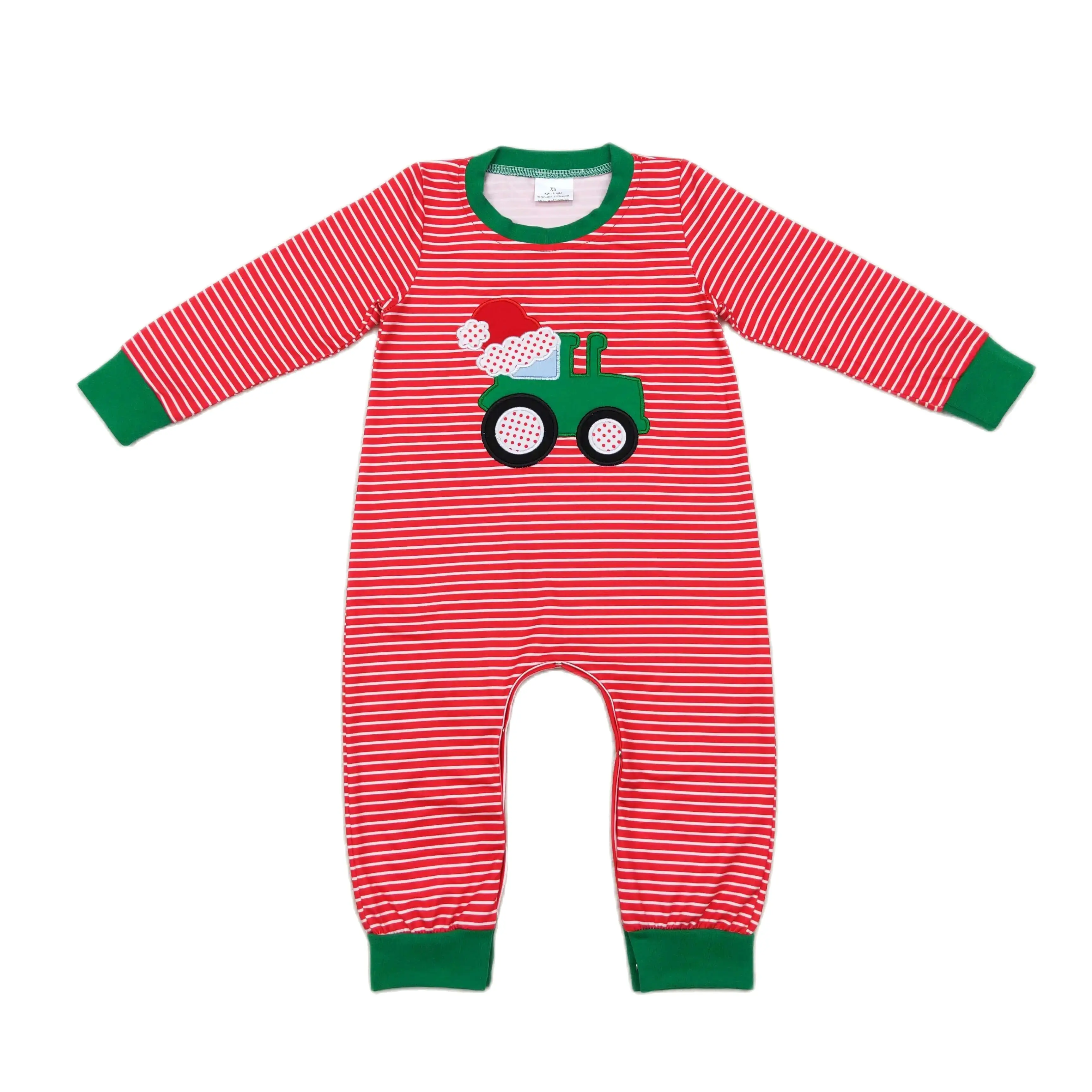 Newborn Coverall Bodysuit Baby Boy Long Sleeves Romper Kids Toddler Embroidery Santa Hats Stripes Jumpsuit One-piece Wholesale