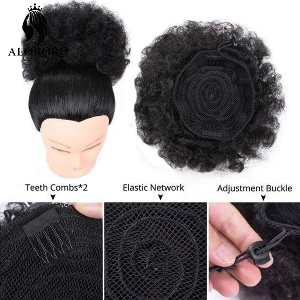 สังเคราะห์ Afro พัฟผม Bun สั้น Curly Chignon หางม้า Updo คลิปยืดหยุ่นผม Hairpieces สำหรับผู้หญิง