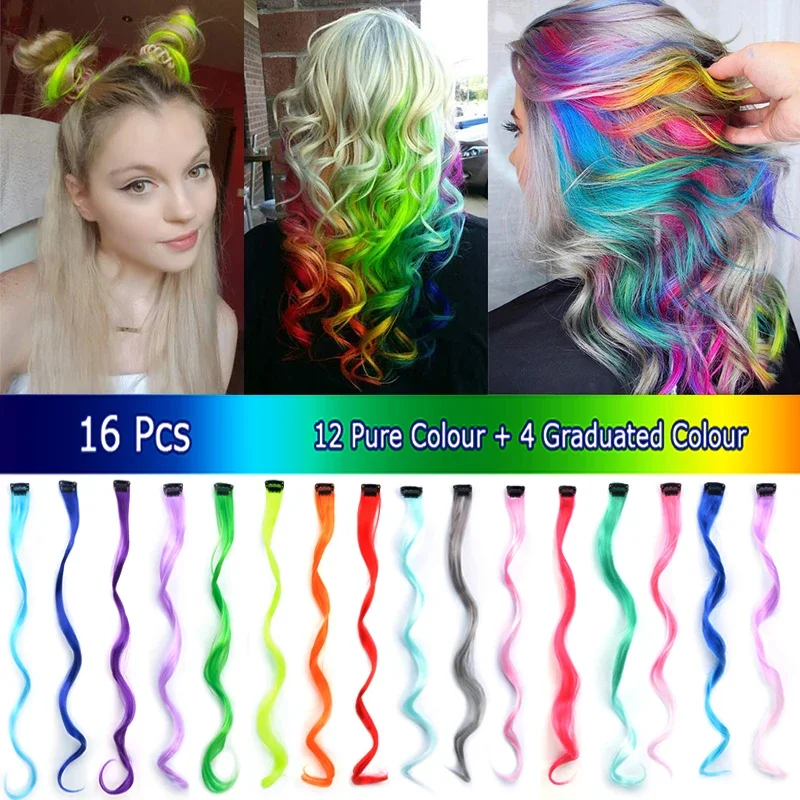 Arco-íris colorido extensões de cabelo para crianças, 22 ", reto, colorido, arco-íris, clipes, hairpieces, destaques, 1 pc