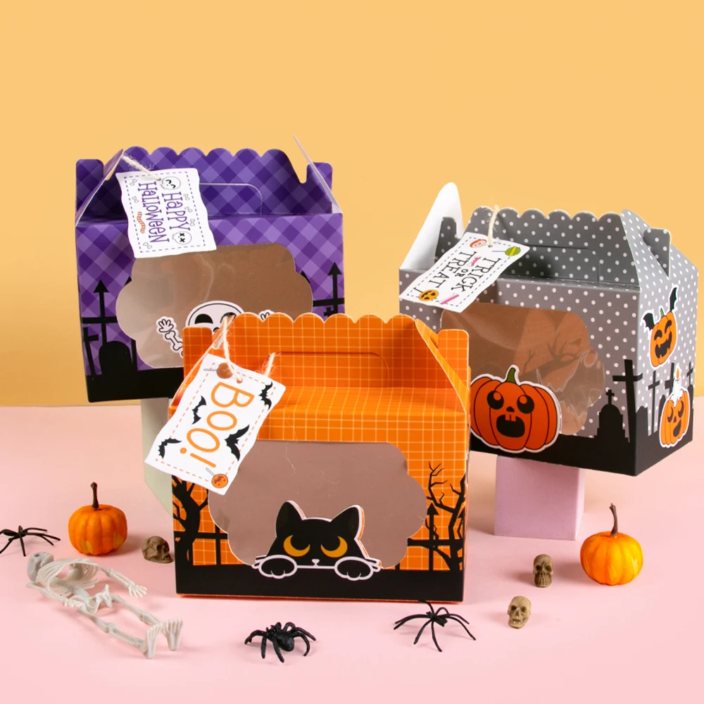 

8/16Pcs Halloween Candy Boxes with Tags Trick or Treat Gift Boxes Happy Halloween Cookies Goodie Boxes for Kids Halloween Party