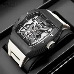 MEGIR Men's Automatic Mechanical Watch with Stainless Steel Case Sillicone Strap Fashion Waterproof Luminous Wristwatch 8604
