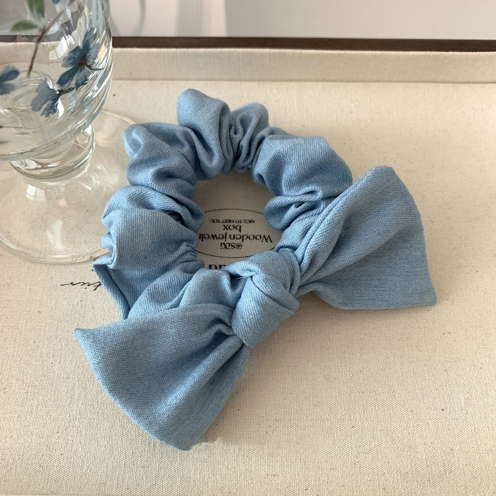 French Retro Denim Bow Hair Ties Headband Women\'s 2024 New Simple and Versatile Premium Hair Tie Rubber Band