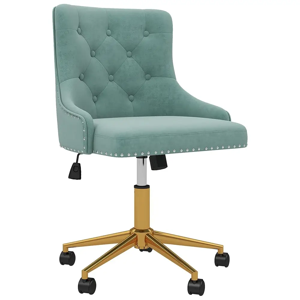 

Velvet Desk Chairs, Upholstered Swivel Comfy Makeup Vanity Chair With Tufted Back, Gold Metal Base & Wheels, Height Adjustable
