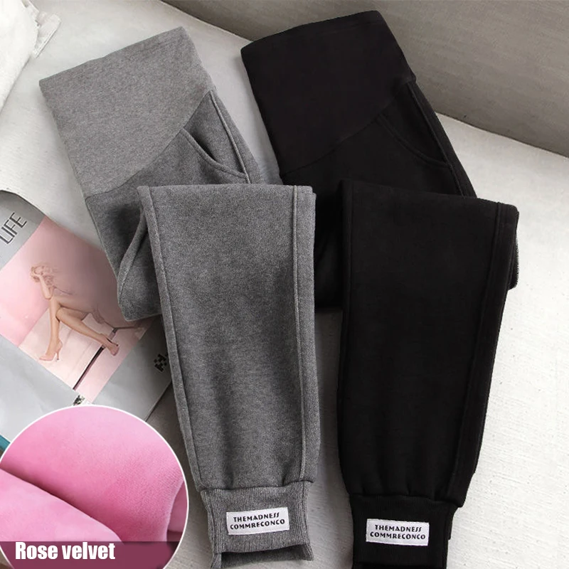 Autumn and Winter Women Clothing Maternity Clothes Winter Leggings Thickened with Velvet Pregnant Women Trousers Warm Pants