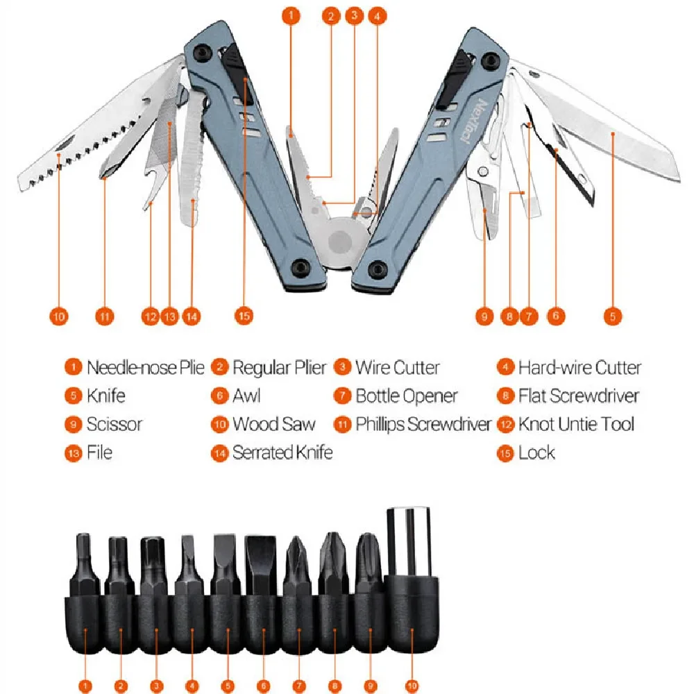 Imagem -03 - Nextool-sailor Pro Alicate Dobrável Multitool Tesoura Portátil Abridor Chave de Fenda Acampamento ao ar Livre Ferramentas Multifuncionais 14 em 1