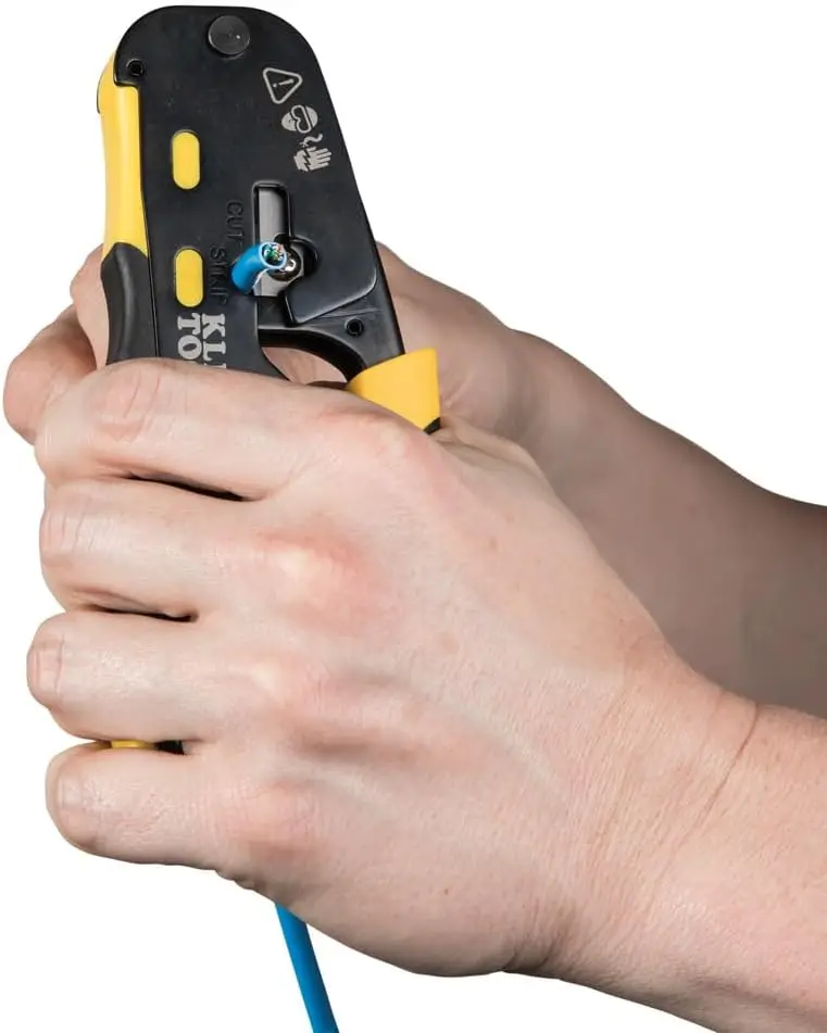 Alat Crimping Kabel Data Ratcheting dengan Steker CAT6 50-Pack, Kit Alat Instalasi Pass Thru untuk Suara dan Data