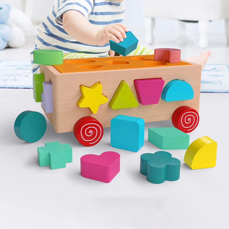 Montessori Wooden Educational Toys for Baby Shape Sorting Toddlers Eartly Learning Shape Sorter Car Puzzle Game for Children