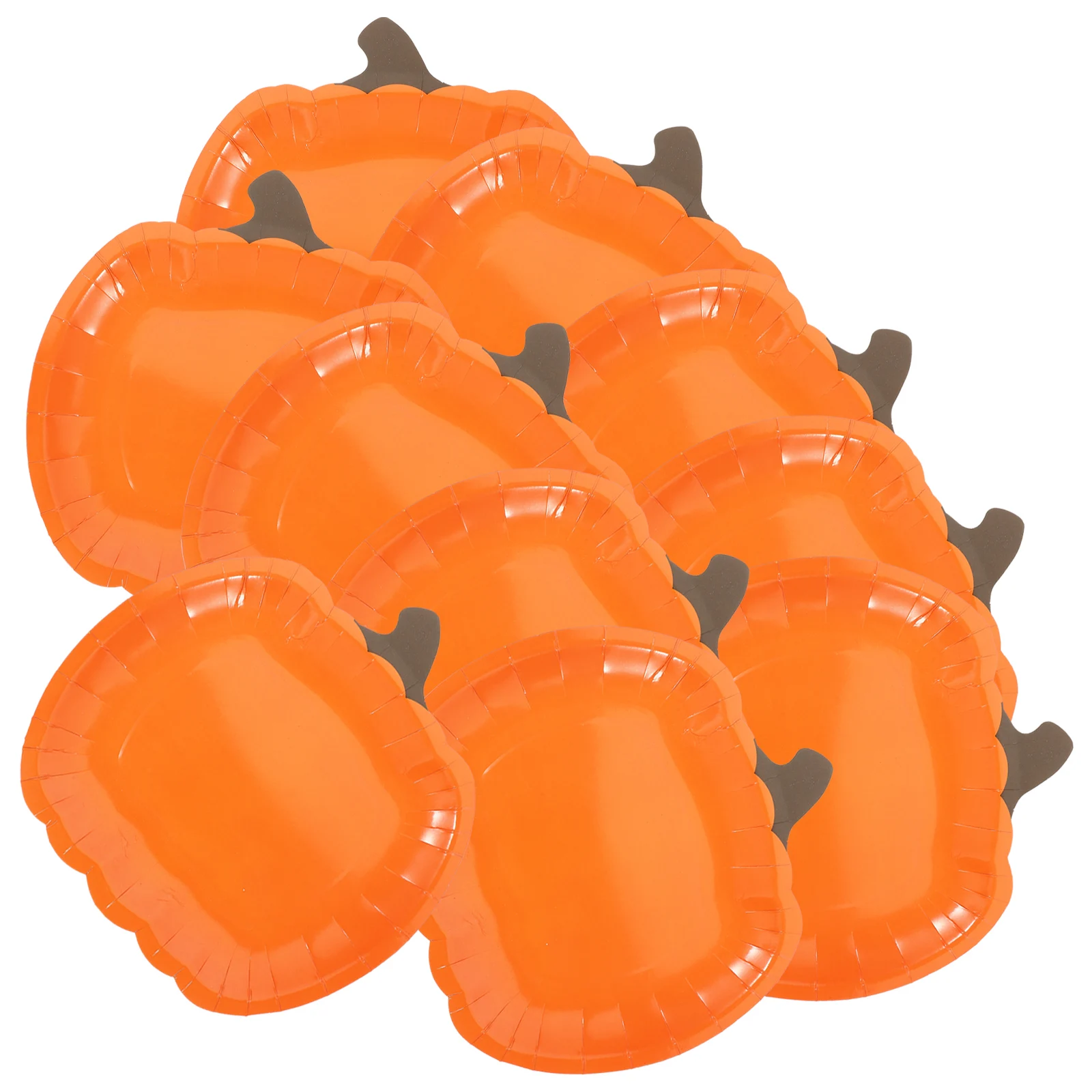 

10pcs Orange Pumpkin Shaped Paper Plates 9 Inch Disposable for Halloween Party Supplies Fruit Snack Dessert Plates