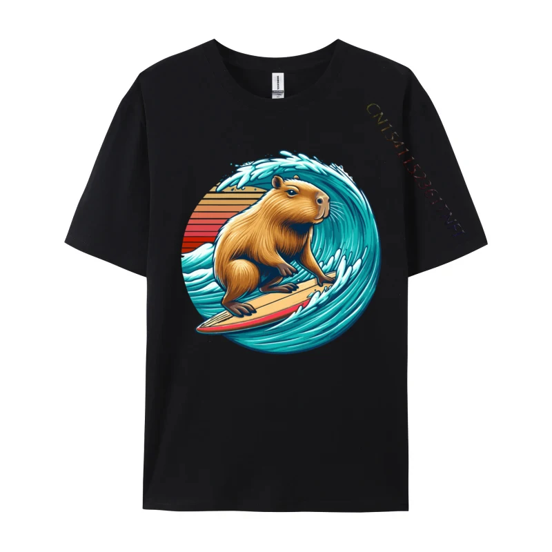 

Capybara Surfer Wave Funny Surf Animal Printed On Cotton Men Tshirt For Men Casual Luxury Designer T-Shirts Hip Hop T-Shirt