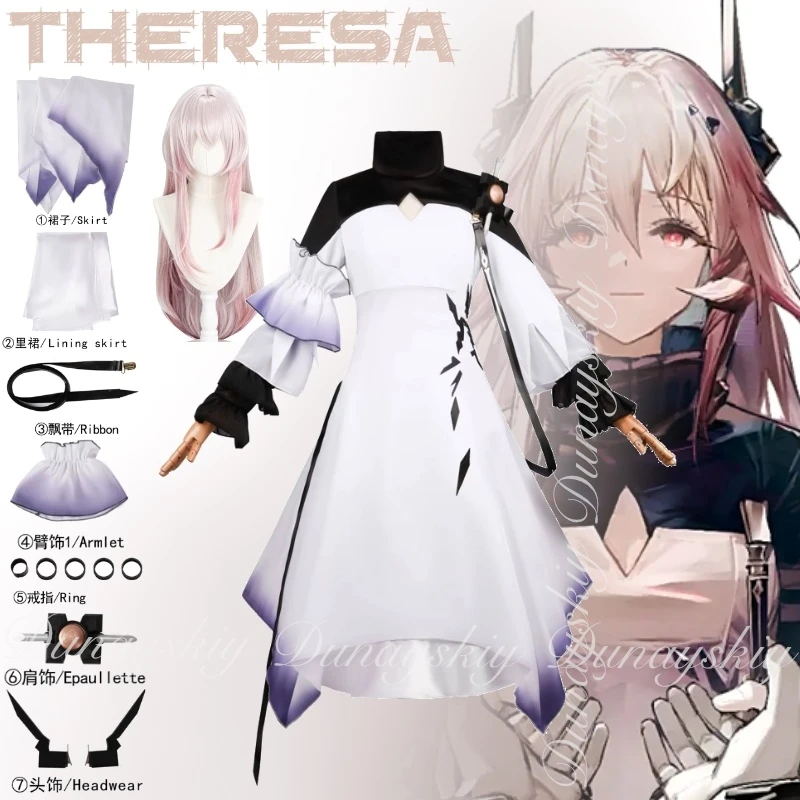 

Arknights Game Theresa Cosplay The Gentle Women Beelzebub With The White Dress And A Gradient Color Wig Cosplay Costume All Suit