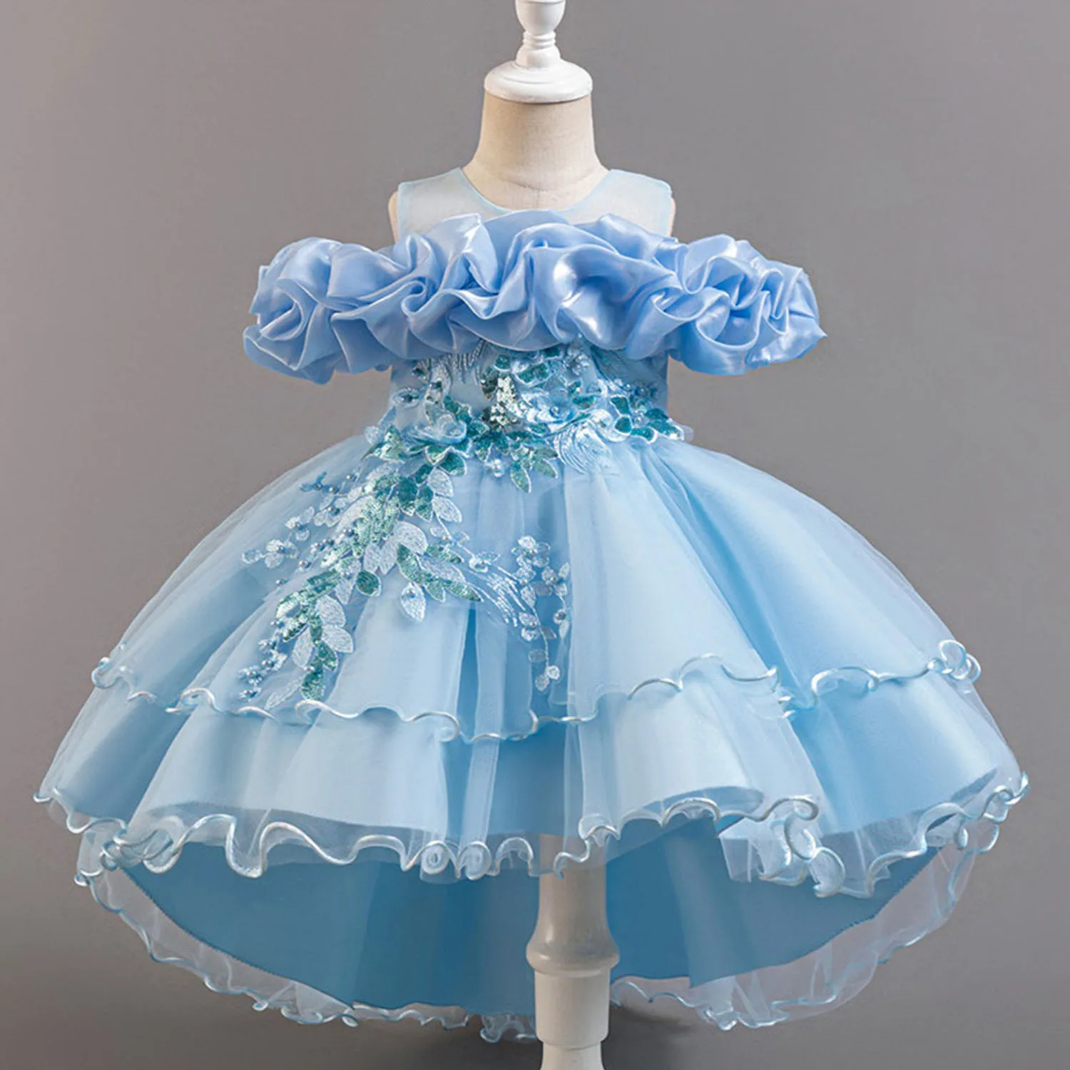 

XMLSY Kids 3-12 Years Little Girls Off Shoulder High-Low Birthday Party Graduation Ceremony Pageant Festival Holiday Dress