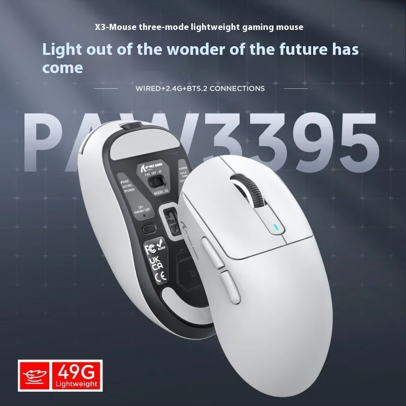 Imagem -02 - Leve Long-lasting Ttc Encoder Mouse E-sports Jogo Office Mouse Ataque Tubarão x3 Modo sem Fio Bluetooth Paw3395