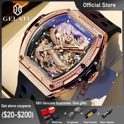 GELATU 6021 Mens Watch Original Brand Automatic Watch Waterproof Luminous Watch For Men Diamond Bezel Dragon Watches Luxury Men