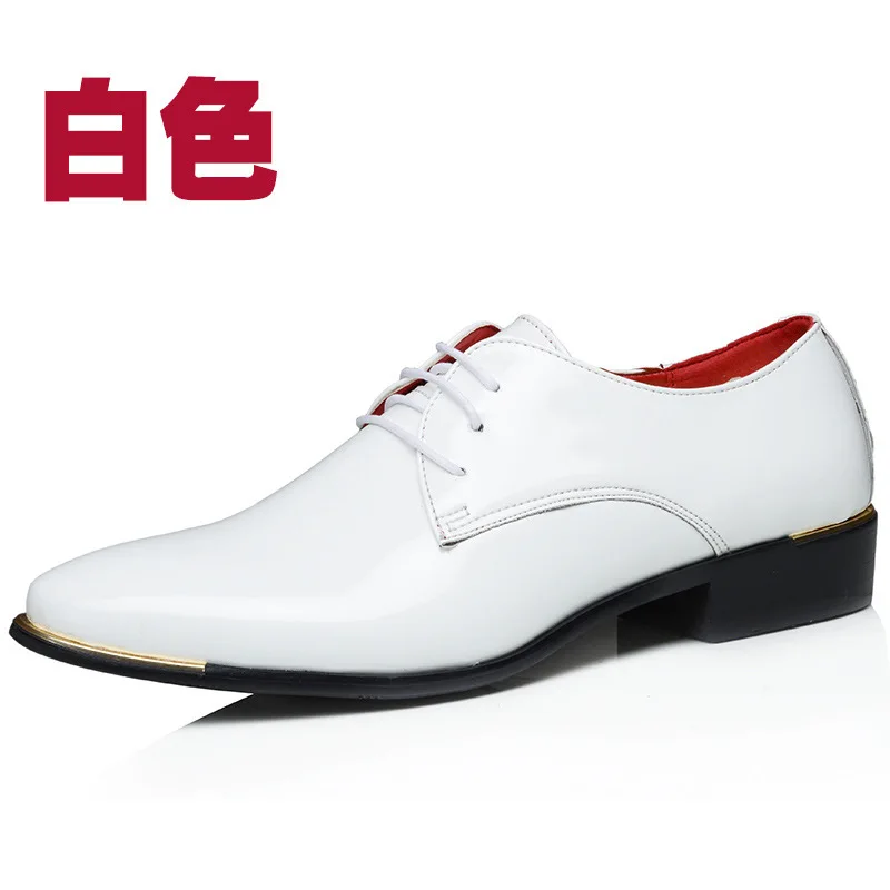 2022 Newly Men\'s Quality Patent Leather Shoes White Wedding Shoes Size 38-48 Black Leather Soft Man Dress Shoes