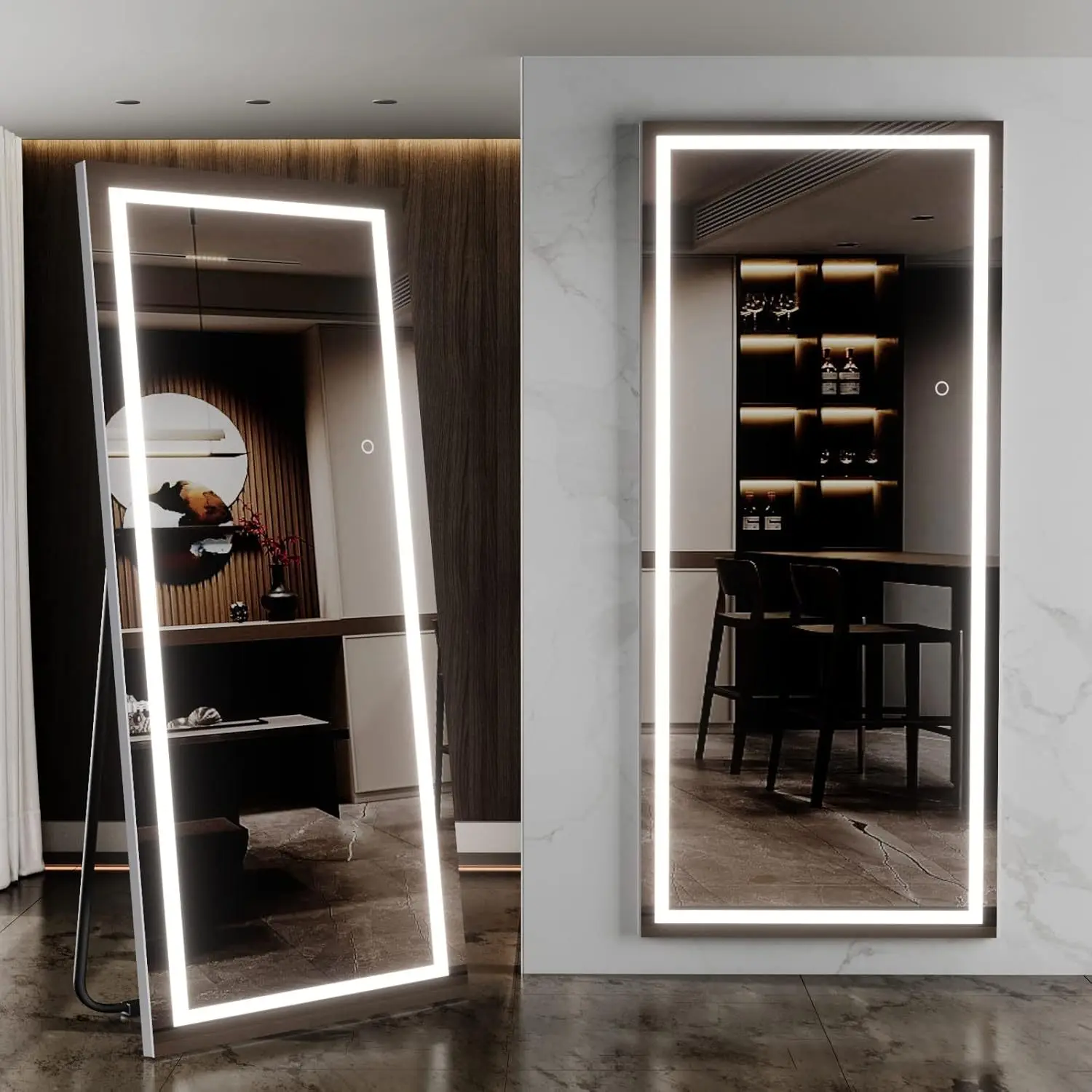 Full Length Mirror with Lights, LED Full Length Mirror, Lighted Full Body Length Light Up Mirror Touch, Free Standing Mirror