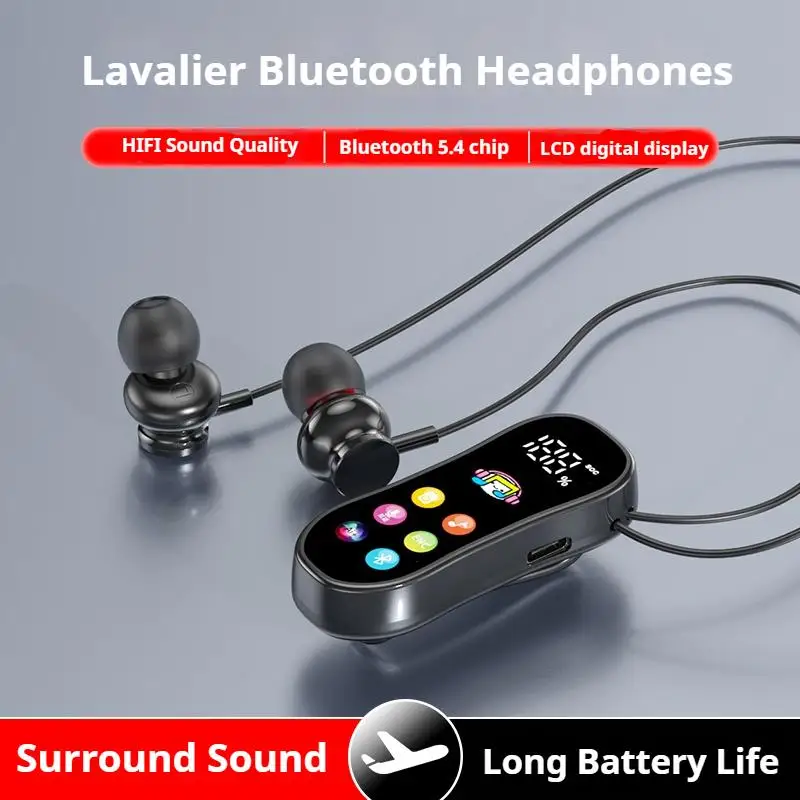 Lavalier HD Screen Bluetooth Headphones 30H Play Surround Sound Headsets Noice Reduction Wireless Earphones handsfree In HD Mic