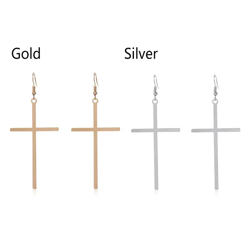 Ethnic Big Cross Long Earrings For Women Gold Color Drop Jewelry Dropshipping Bijoux Ethnique Femmes Punk Earring