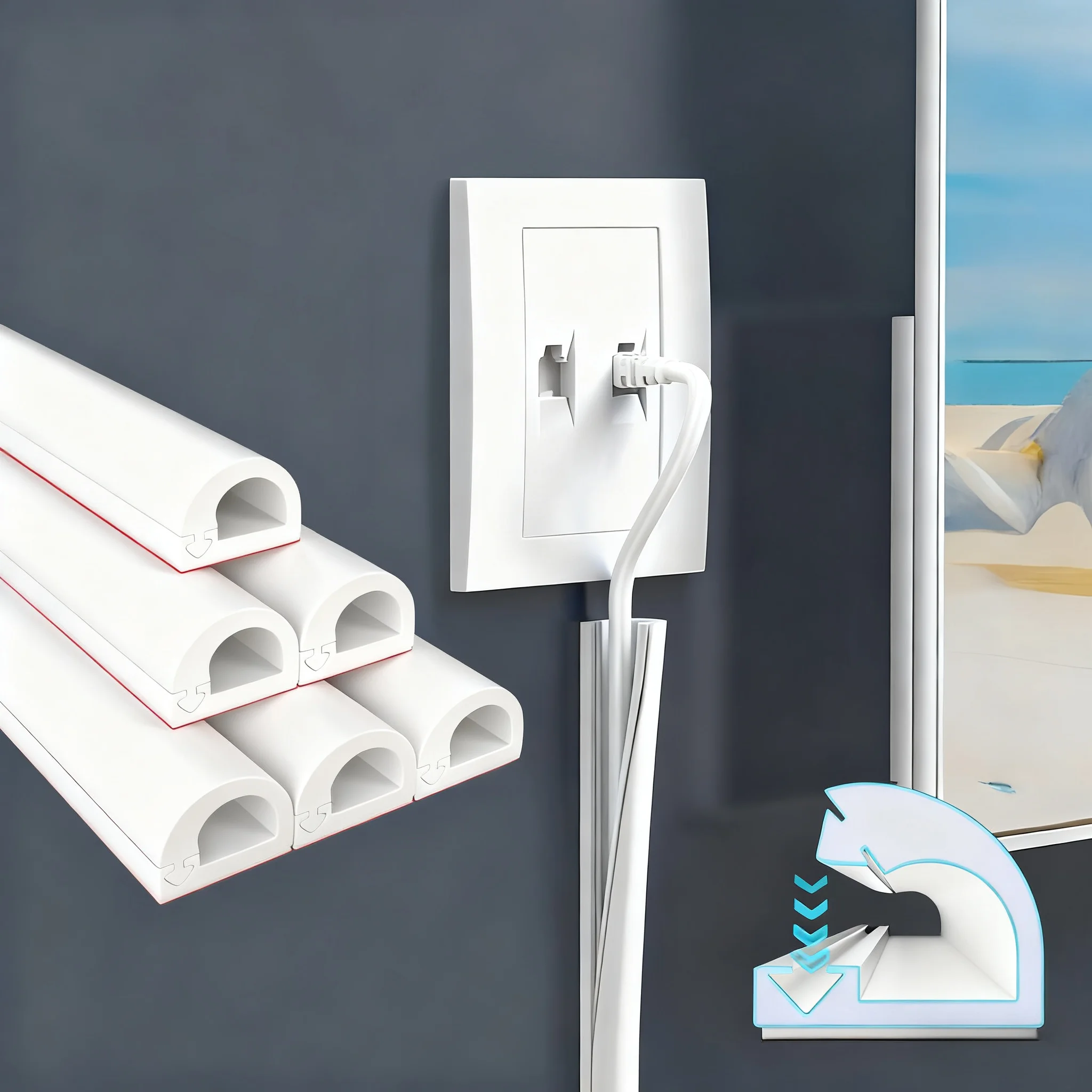 1pc Invisible Adhesive Cable Raceway - Anti-Step Cord Protector Soft Wire Cover with Cap for Wall Home Office Use