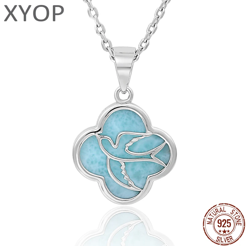 

XYOP настоящий натуральный синий ларимар кулон из стерлингового серебра 925 пробы милый узор ласточки ожерелье подарок на вечеринку ювелирные изделия