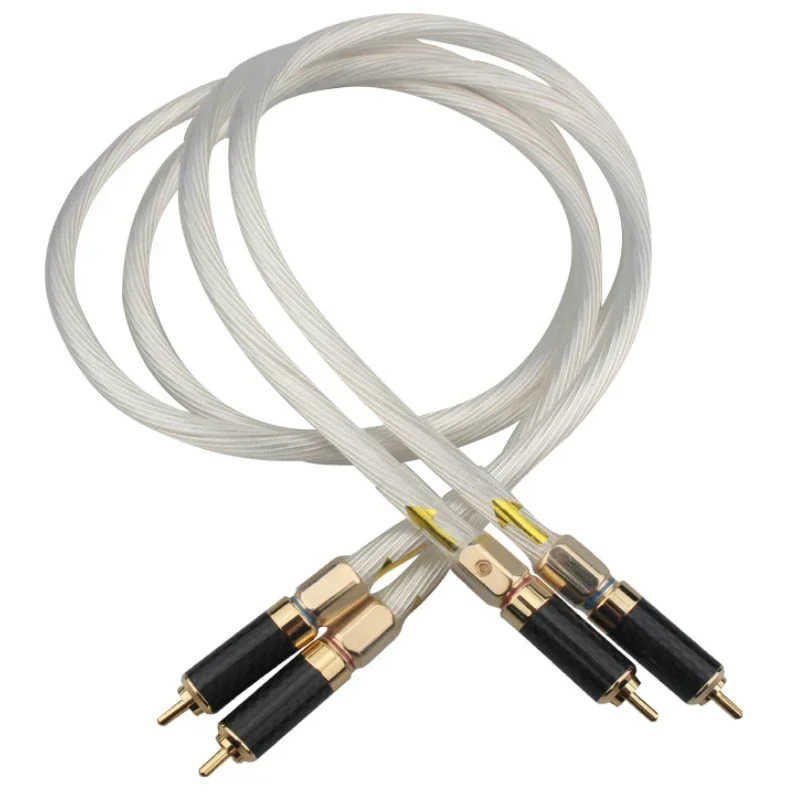 

5N OCC Silver Plated RCA Cable Carbon Fiber Gold-Plated 2RCA Male To 2RCA Male HiFi Audio Amplifier Interconnect Signal Cable