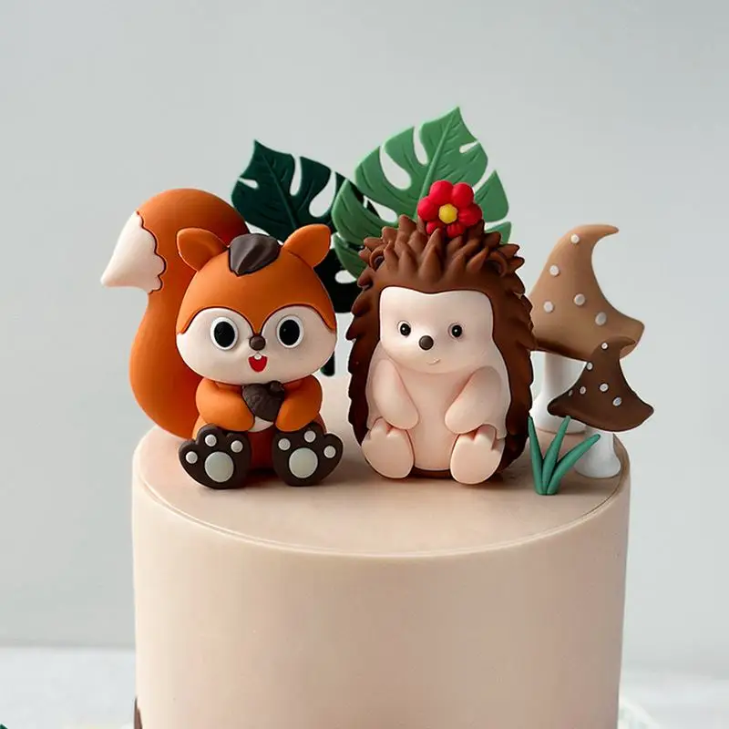 Woodland Cake Topper Hedgehog Squirrel Deer Animal Forest Jungle Party Happy Birthday Party Decor Kid 1st Baby Shower Cake Decor