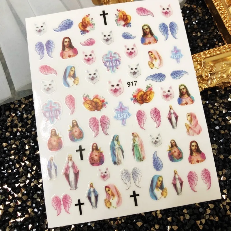 1 pz New Angel cupido Nail Sticker con Virgin Jesus Pattern Ultra sottile 3D Nail Decoration