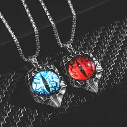 Hip-Hop New Trendy Red Eye Stone Inlaid Pendant Necklace Eye of The Devil Pendant Men's Character Retro Devil Eye Pendant Chain