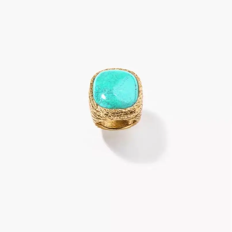 Russia Retro Copper-plated Old Metal Braided Pattern Wide Version Inlaid with Gemstones Light Luxury Versatile Niche Ring Woman