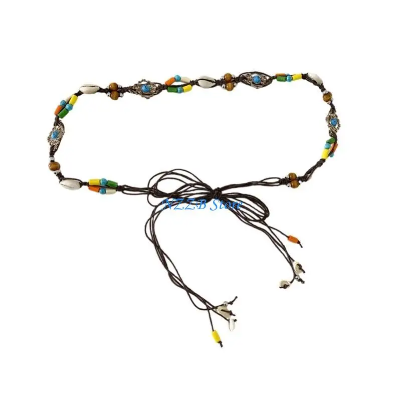 

T21F Elegant Woven Waistband Unique Dress Decorative Waist Belt Beads Waist Chain for Men and Women