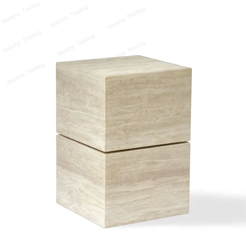 

Wabi Sand Wind Light Luxury Natural Travertine Rotatable Side Couch Corner Superior Bedside Table