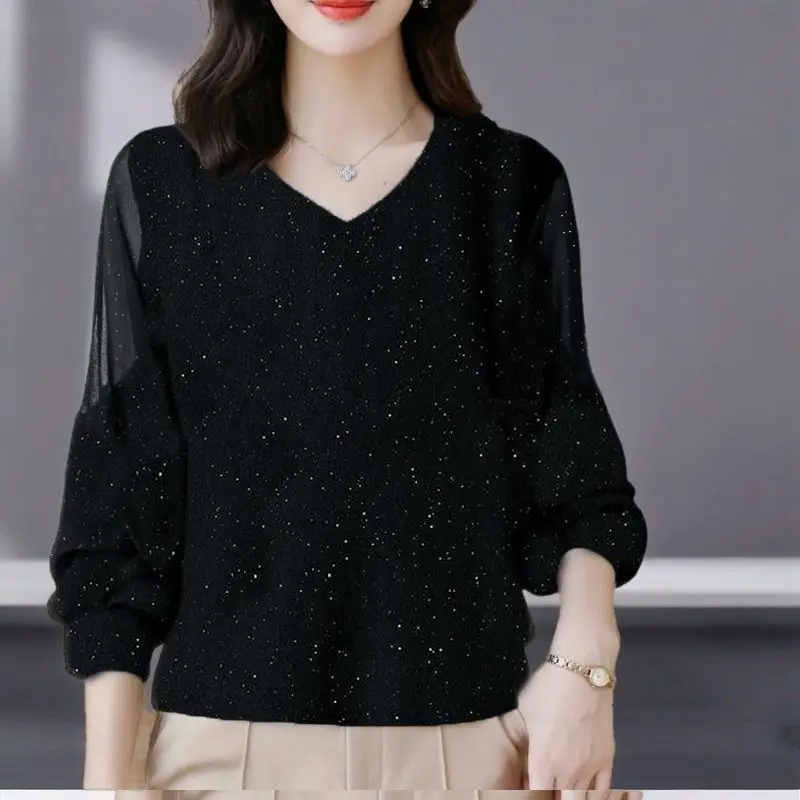 2025 New Autumn Women Loose and Bright Silk Style Casual and Slim Base Top